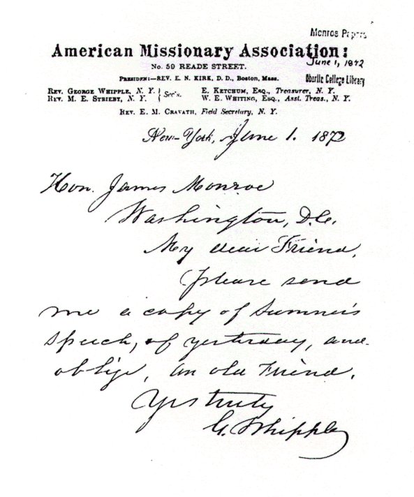 Letter from the Rev. George Whipple to Hon. James Monroe